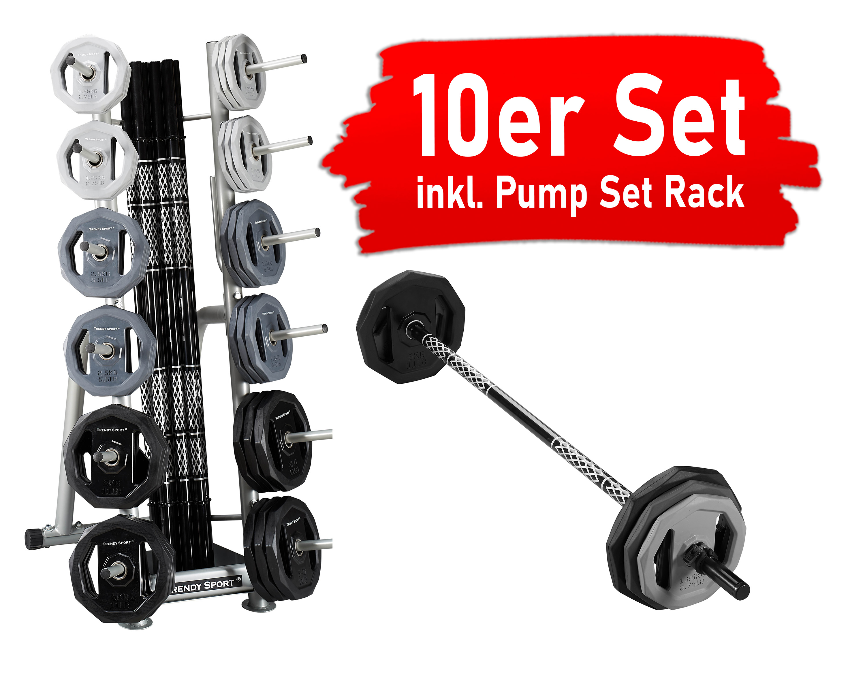 10er Set Trendy Premium Pump Set 18,5 KG  inkl. Pump Set Rack