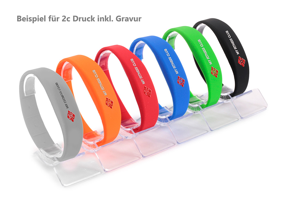 RFID Transponder Armband flaches Design in allen Farben und zweifarbigen Druck  in Gravur
