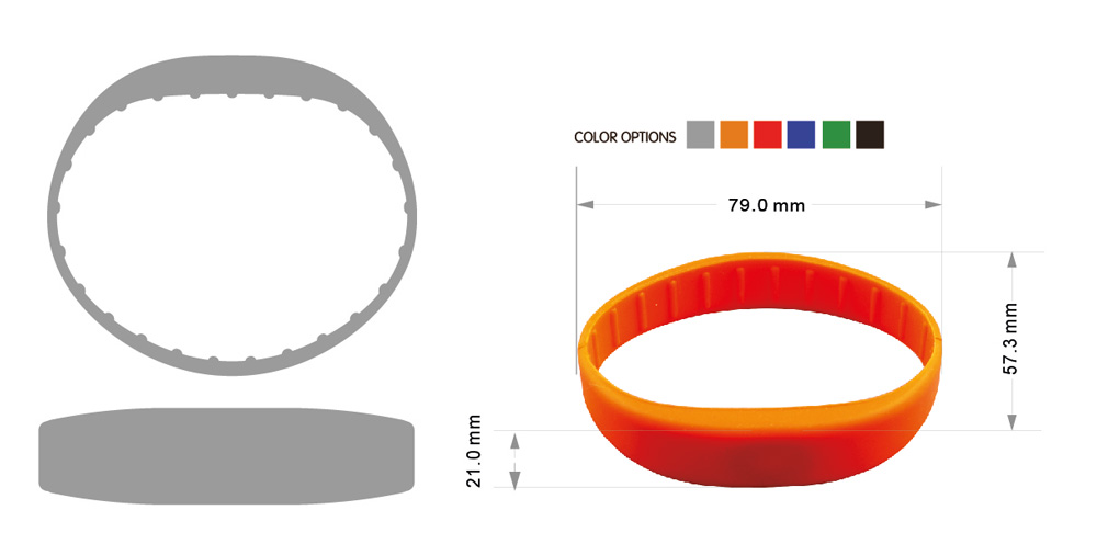 Technische Zeichnung von RFID Transponder Armband im flachen Design