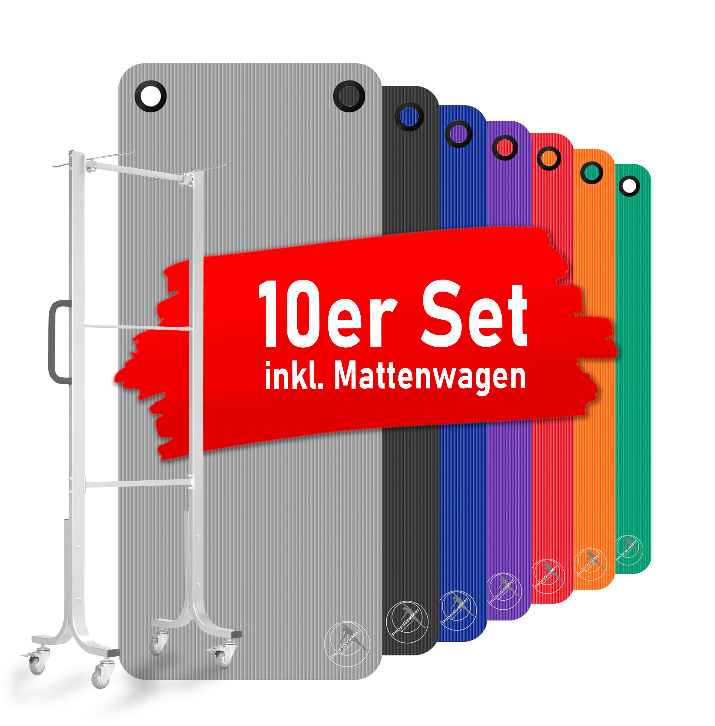10er Set ProfiGymMat® Professional 140  inkl. Mattenwagen