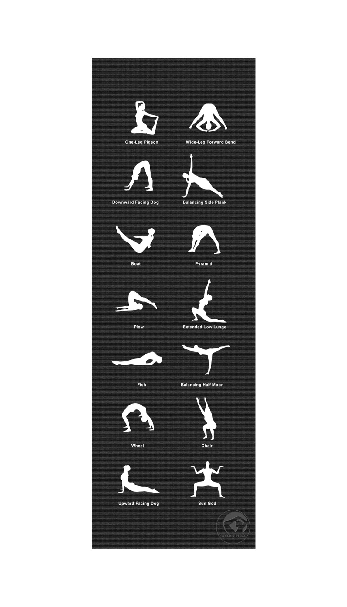 Trendy Sport Yoga Matte YogaMat mit Übungsbeispielaufdruck Schwarz