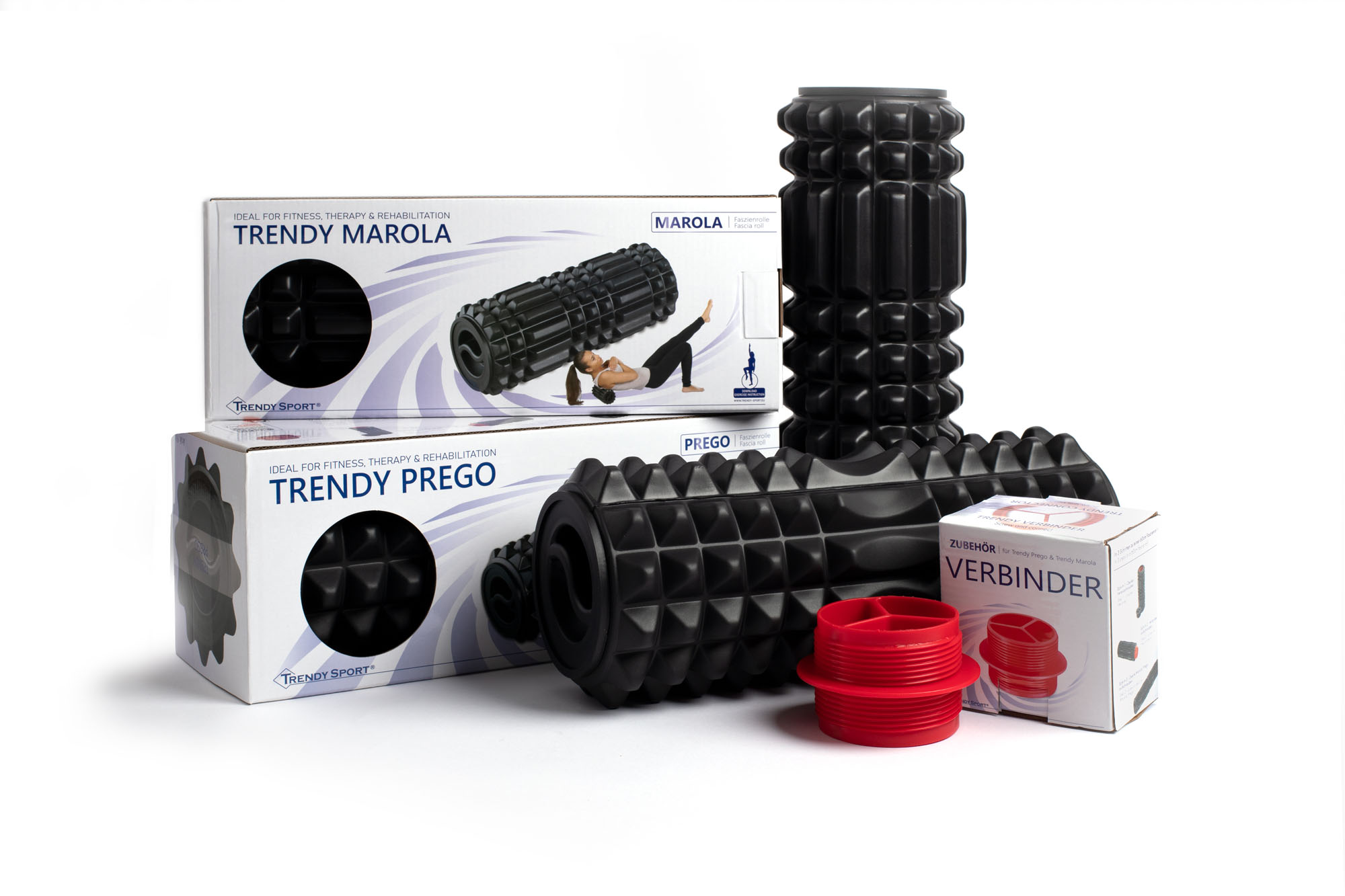 Trendy Sport Marola und Prego Verbindungsstück montiert an Massagerolle